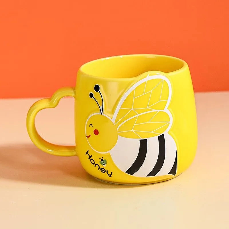 Ceramic Coffee Mug  Milk Cup Drinkware Yellow bee Pattern Teacup Simple Creative Mugs handle cup
