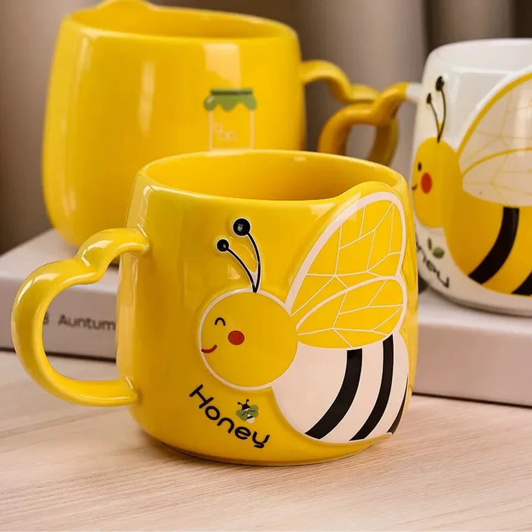 Ceramic Coffee Mug  Milk Cup Drinkware Yellow bee Pattern Teacup Simple Creative Mugs handle cup