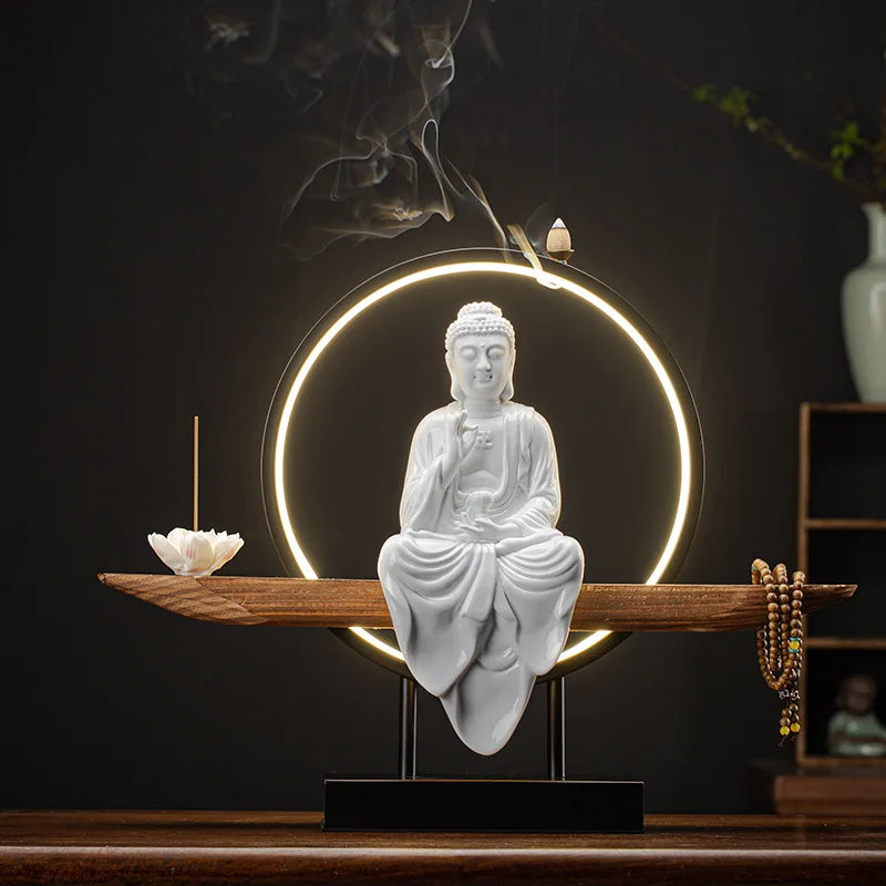 Buddha Statues Sakyamuni Buddha Figurines Tathagata Buddha Figures Ceramic Lamp Circle Living Room Incense Porch Buddha Statue