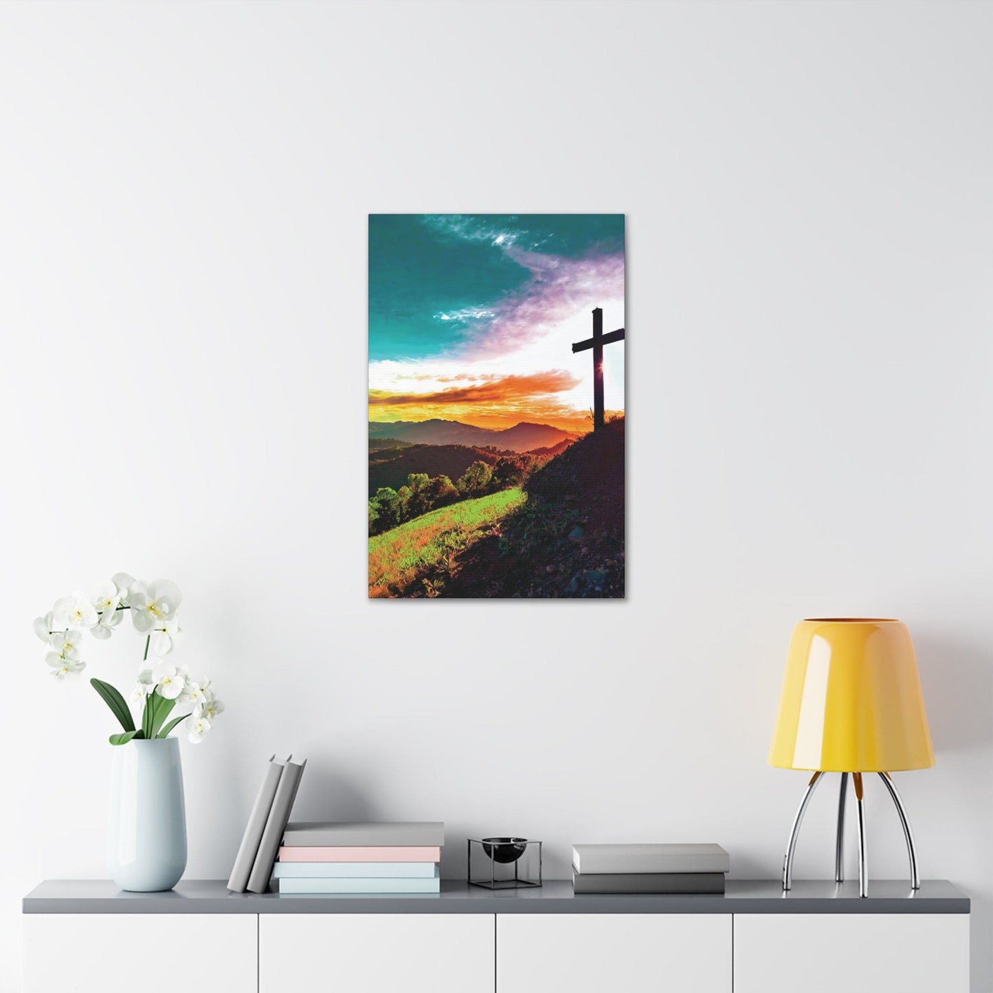 Canvas Wall Art Decor, Cross on Hilltop