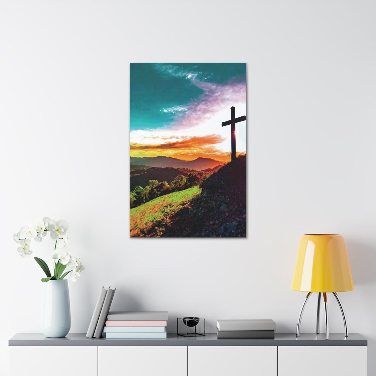 Canvas Wall Art Decor, Cross on Hilltop