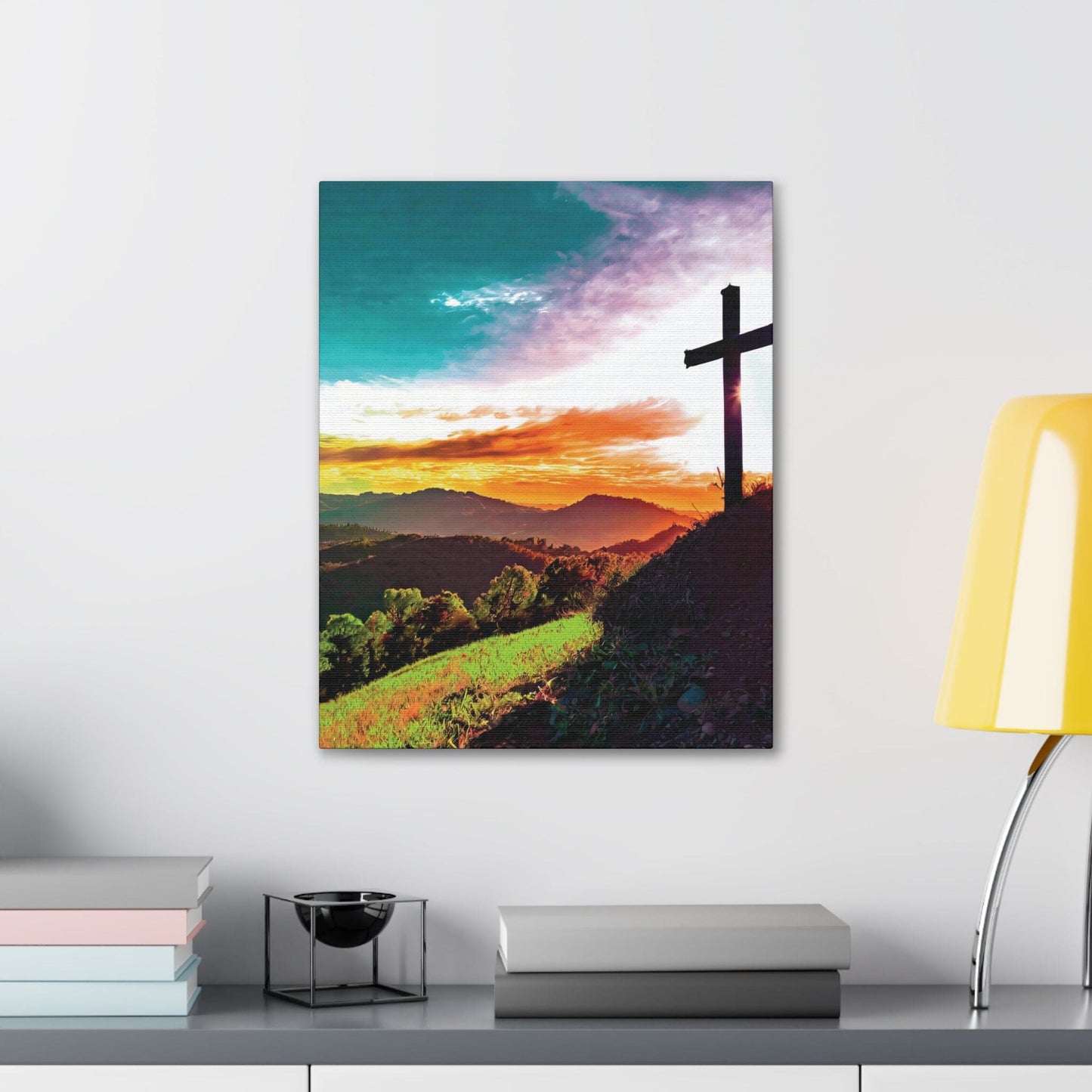 Canvas Wall Art Decor, Cross on Hilltop