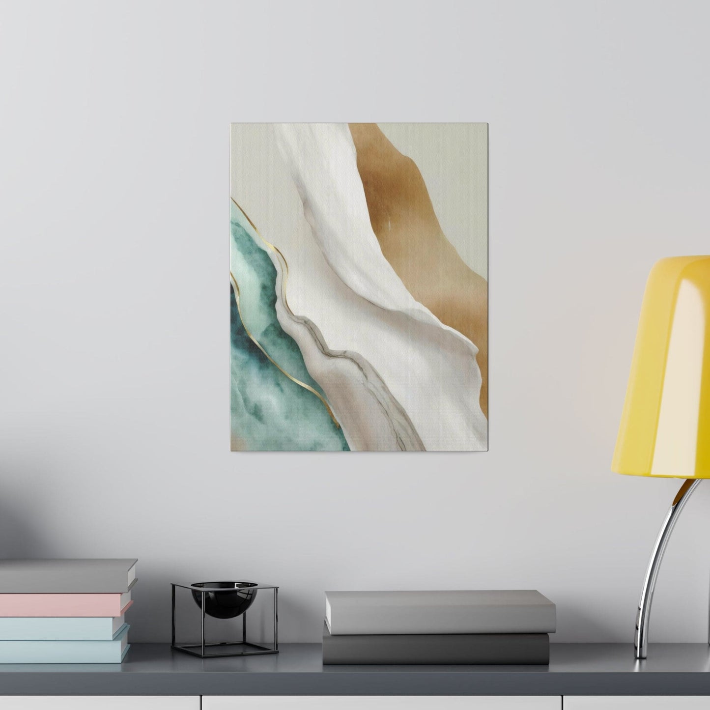 Wall Decor, Giclee Poster Art Print - Cream White Green Marbled Print