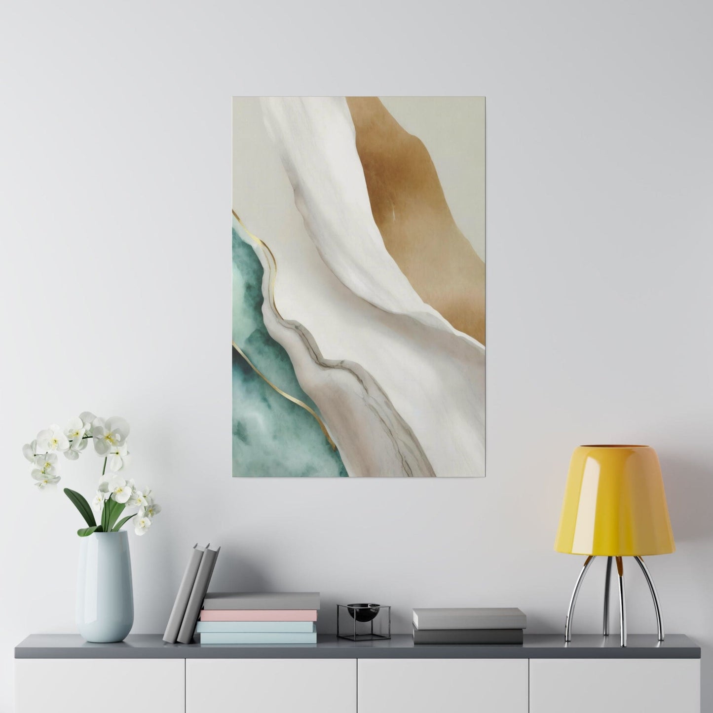 Wall Decor, Giclee Poster Art Print - Cream White Green Marbled Print