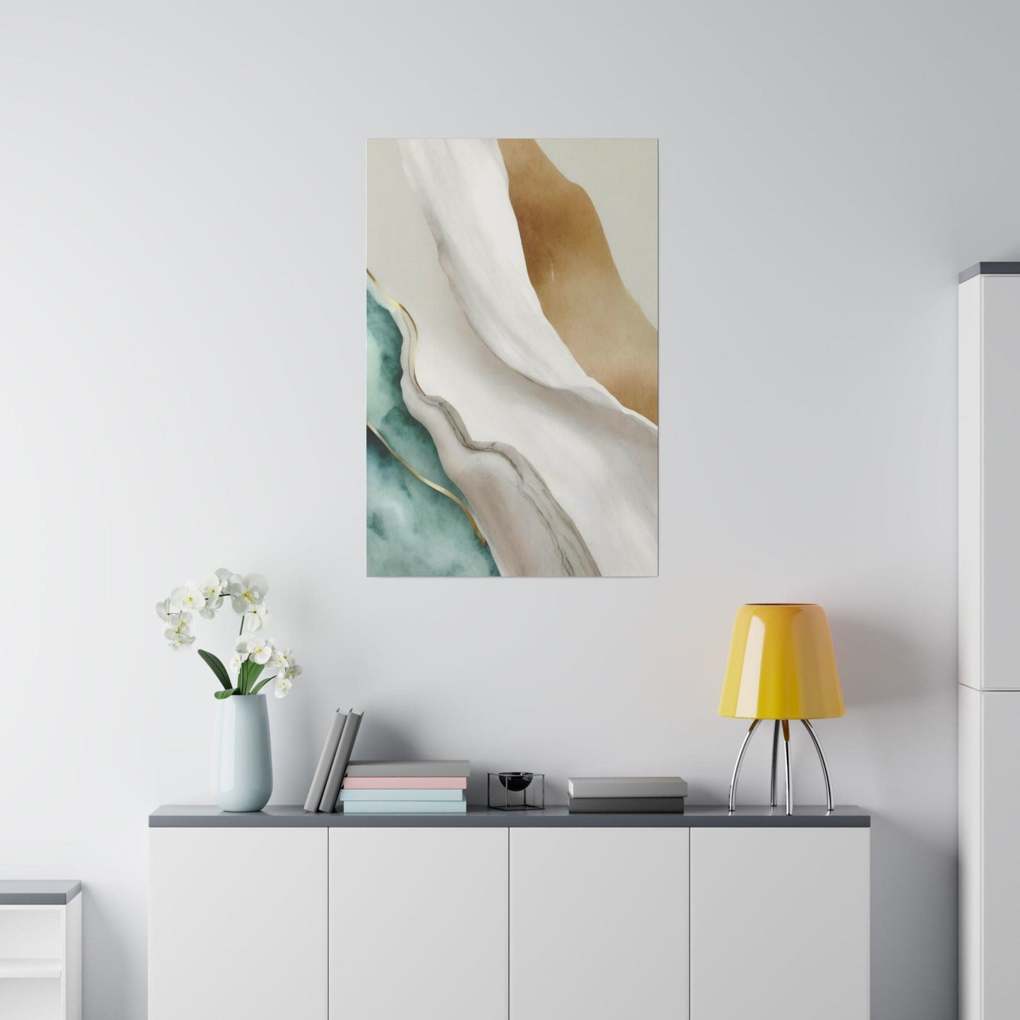 Wall Decor, Giclee Poster Art Print - Cream White Green Marbled Print